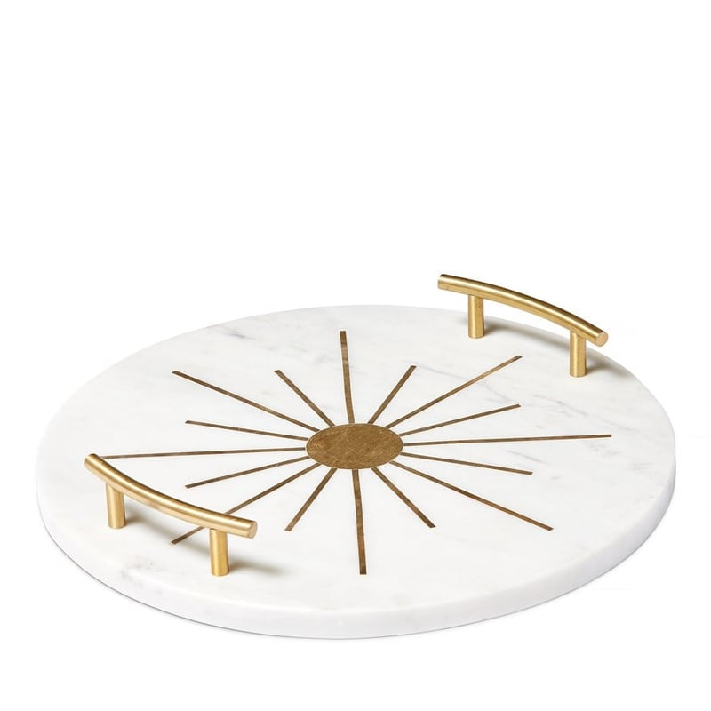 Astro White and Gold Round Marble Tray 