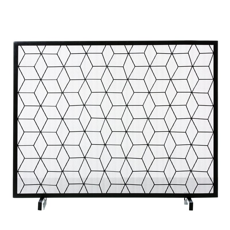 Iron & Wire Fire Screen Black Geometric