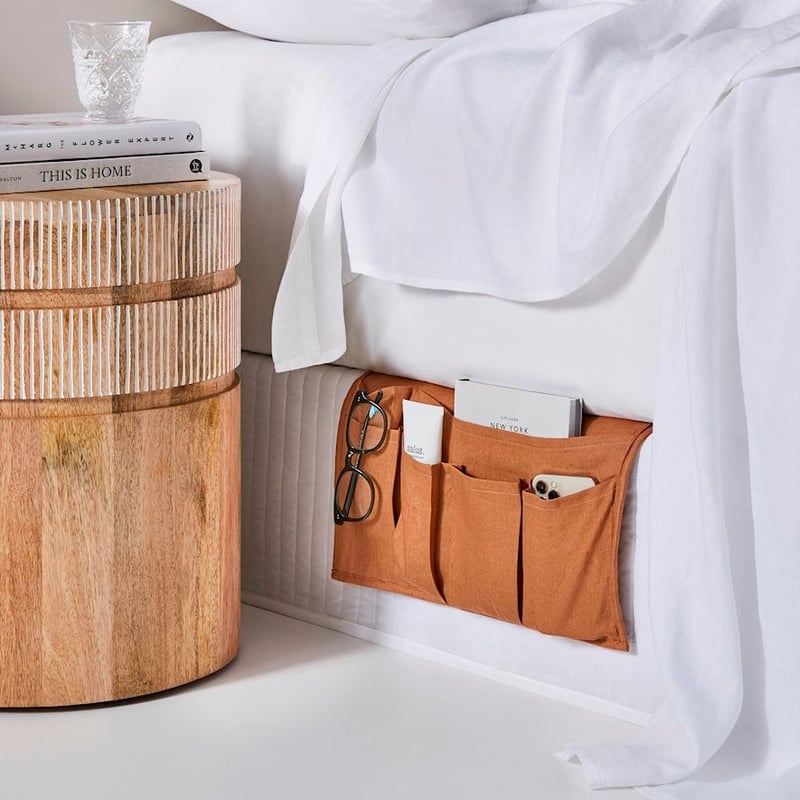 Vintage Washed Linen Caramel Bedside Organiser