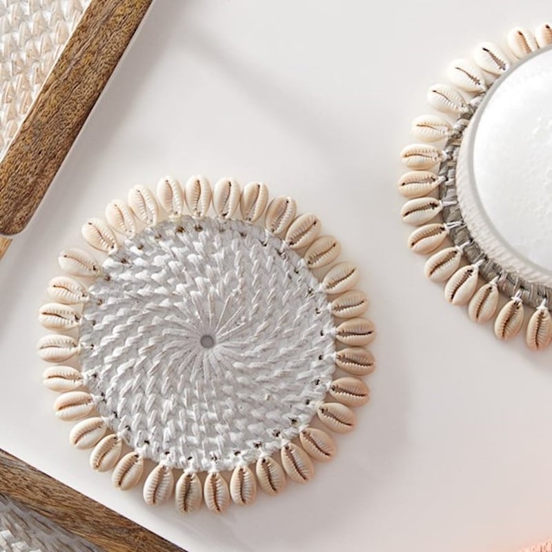 Cowrie Shell White Coasters 2 Pack
