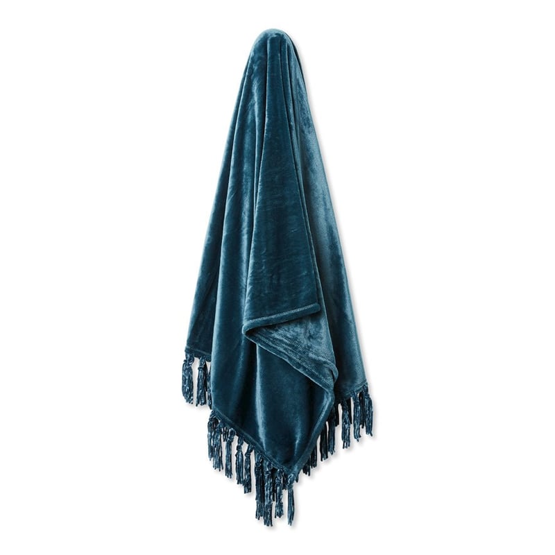 Aspen Fleece Teal Tassel Throw