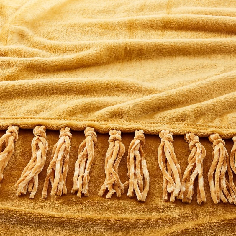 Aspen Mustard Fleece Tassel Throw OLD