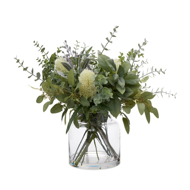 Native Bouquet In Vase Green & White Banksia & Gum