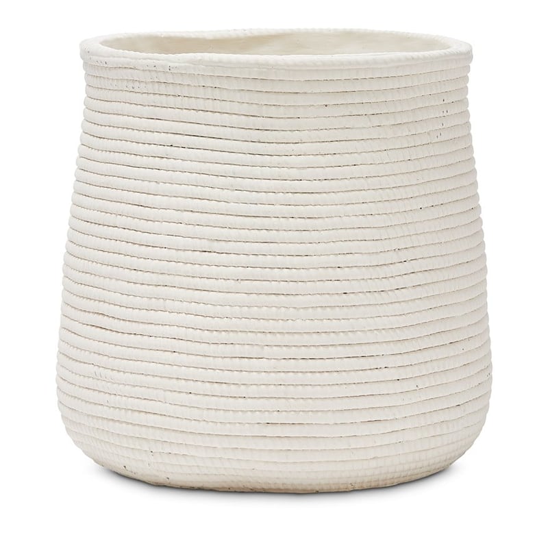 Textured Ceramic Ribbed White Pot 