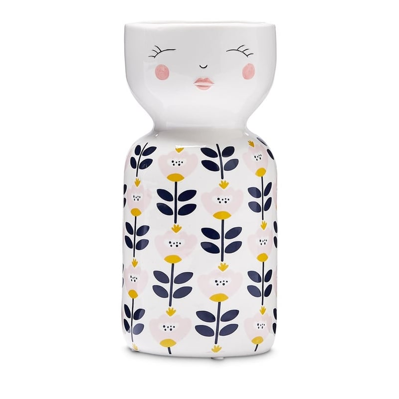Retro Navy Daisy Face Vase