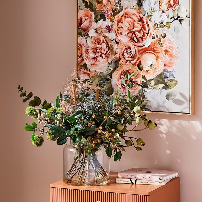 Native Bouquet In Vase Gum & Natives Green & White Bouquet