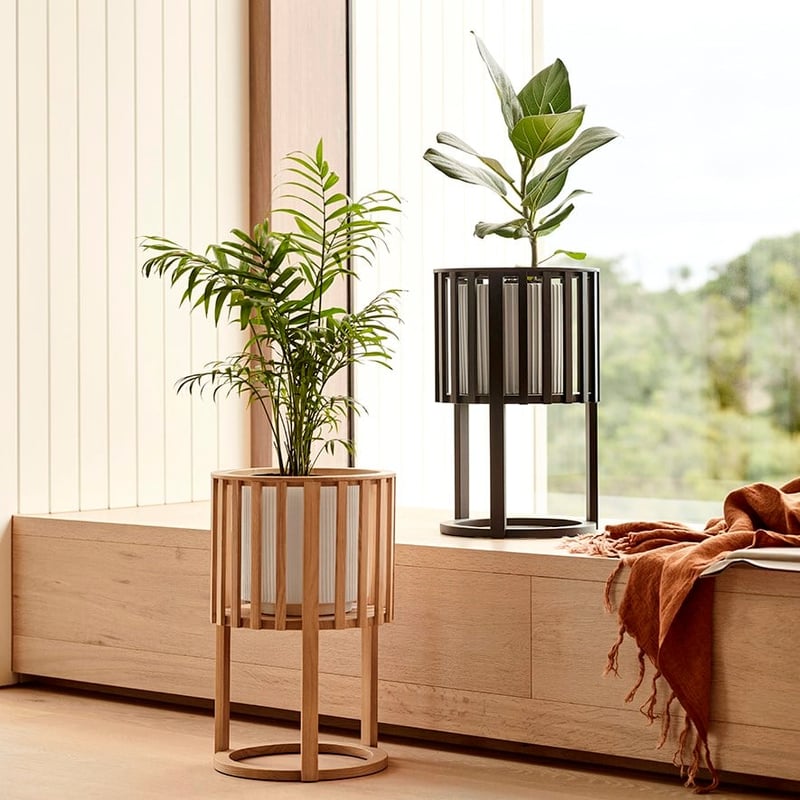 Slat Black Plant Stand