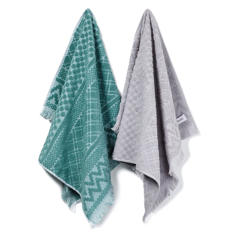 Turin Tea Towel Sage & Dove Grey Pack of 2
