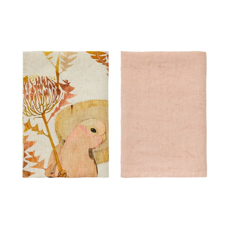 Dana Kinter Blush Galah Pack of 2 Linen Tea Towels