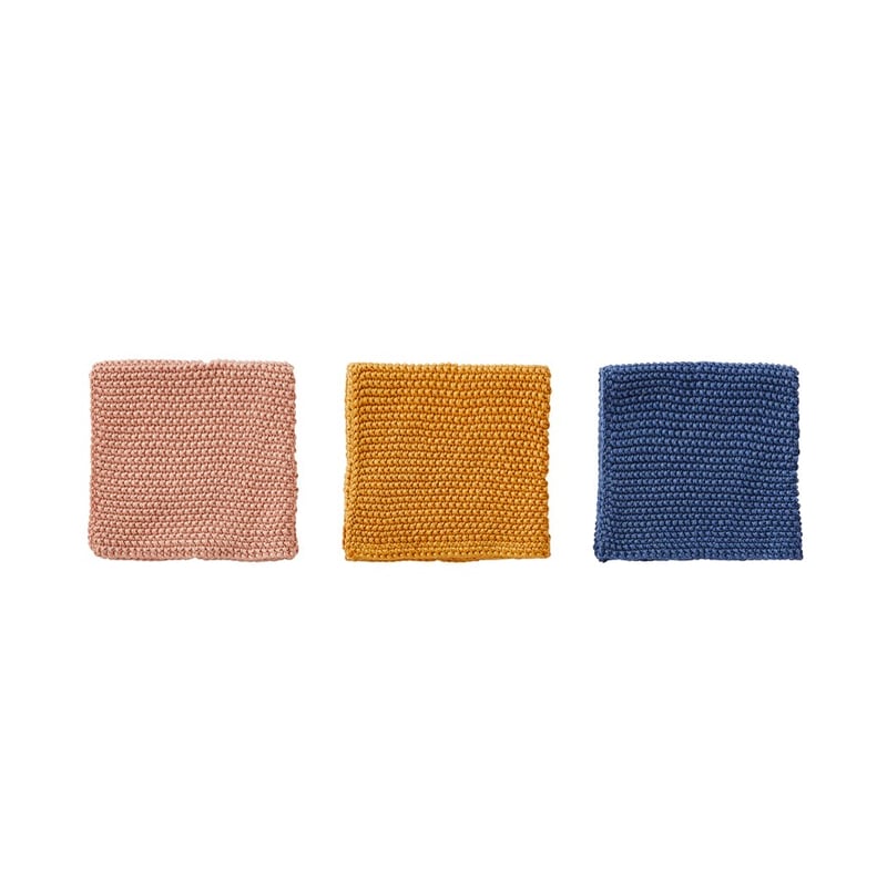 Leda Sugar Pink & Honey & Denim Bamboo Cotton Dish Cloth 3 Pack