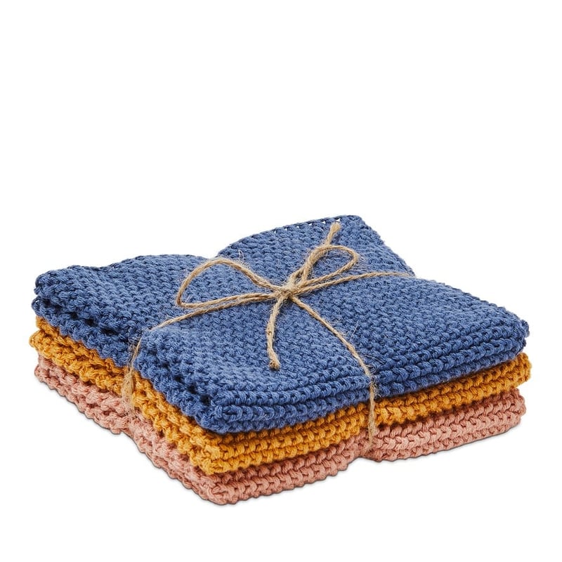 Leda Sugar Pink & Honey & Denim Bamboo Cotton Dish Cloth 3 Pack