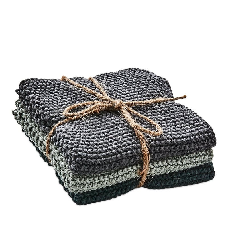 Leda Teal & Sage & Coal Bamboo Cotton Dish Cloth 3 Pack | Tea Towels | Adairs