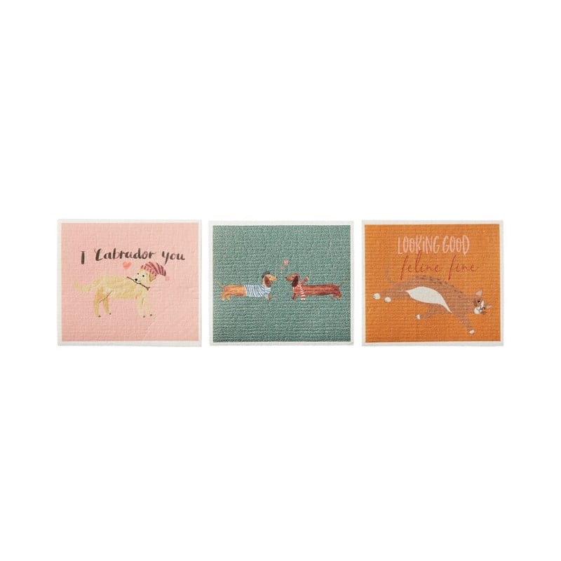 Swedish Printed Pet Pals Pack of 3 Dishcloths