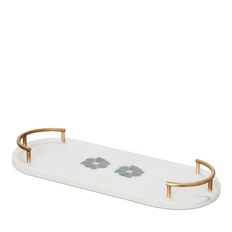 Daisy White & Green Marble Tray