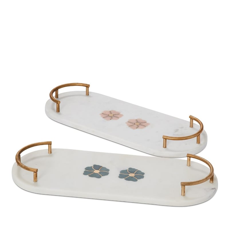 Daisy White & Green Marble Tray