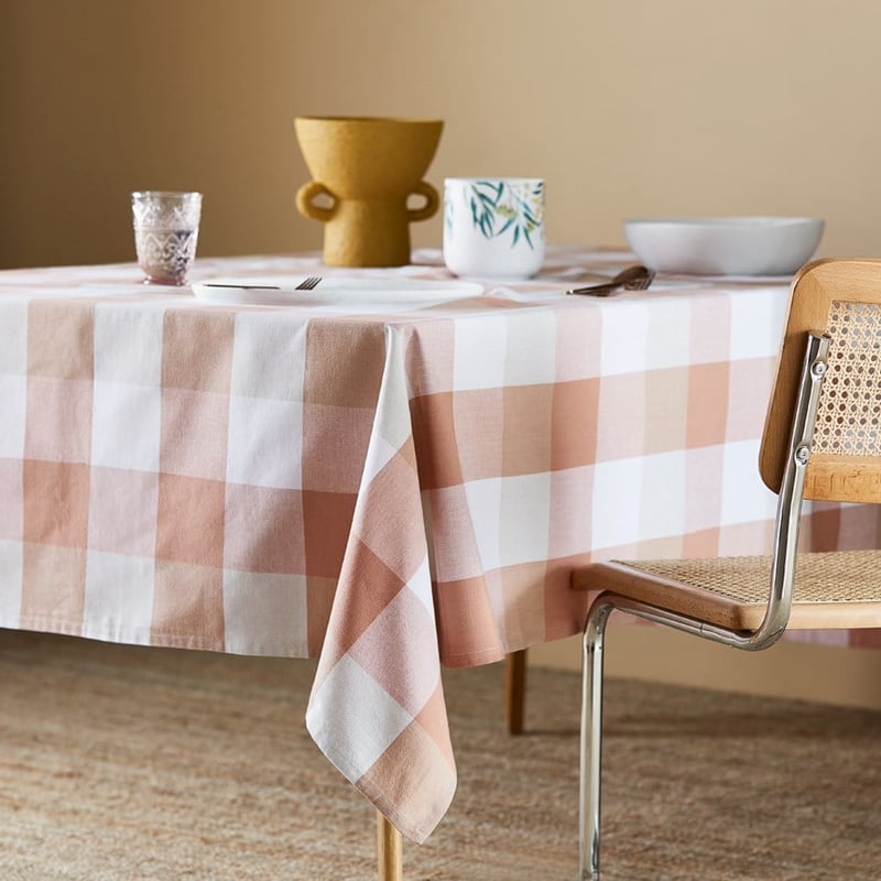 Frankie Pink & Cream Cotton Tablecloth