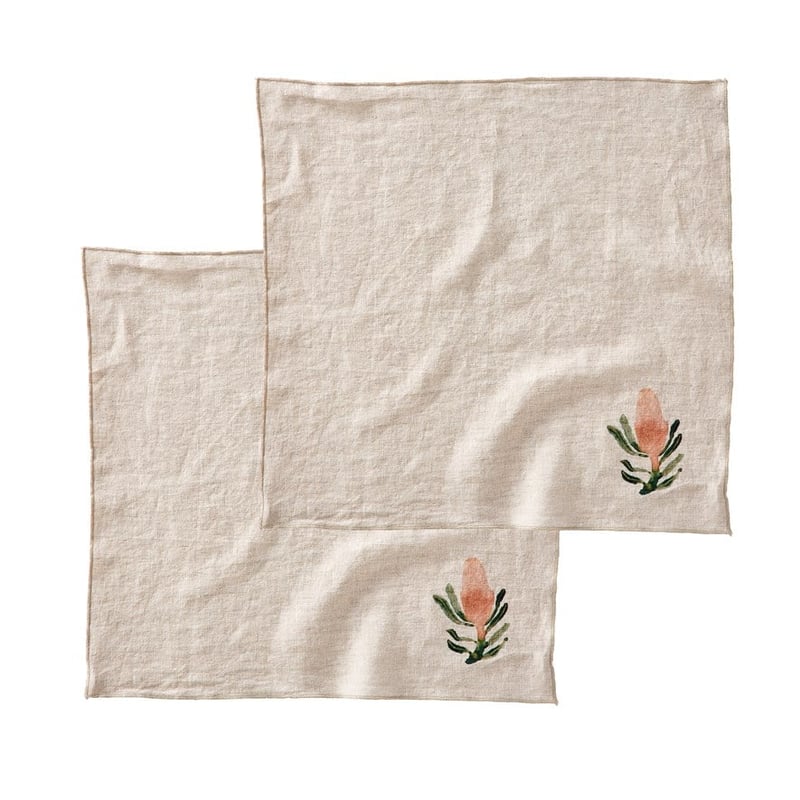 Habitation Natural & Green Linen Napkins 2 Pack  