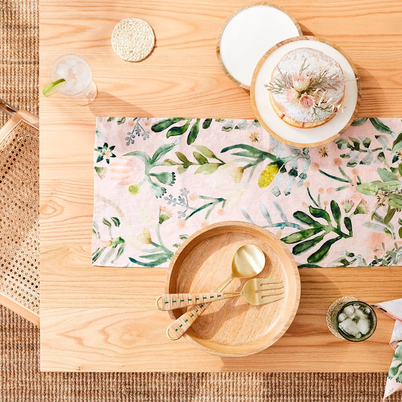 Habitation Pink & Green Linen Table Runner 