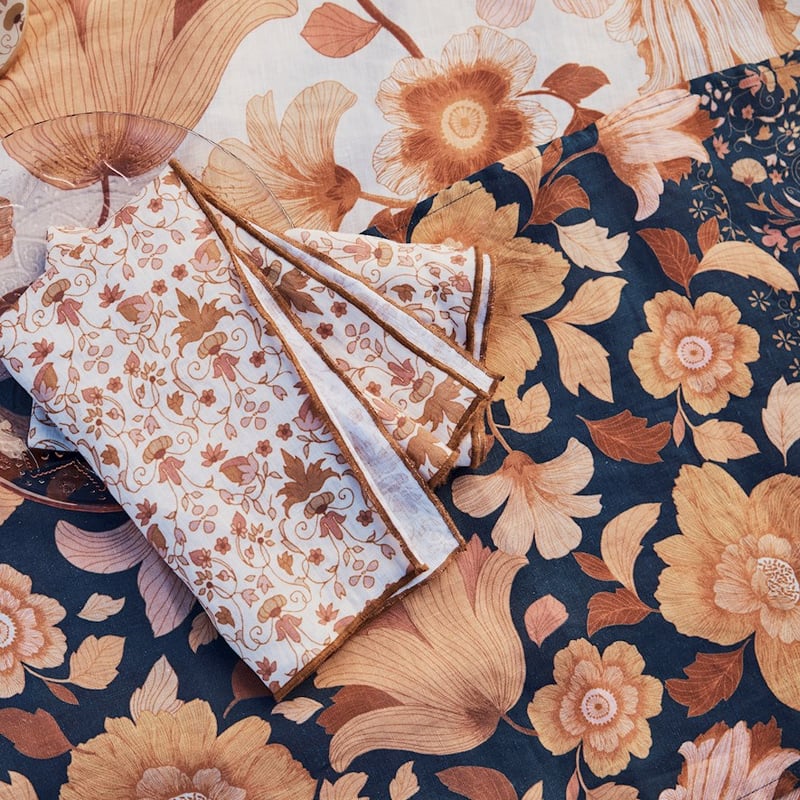 Wandering Folk Dawn Floral Navy Linen Table Runner