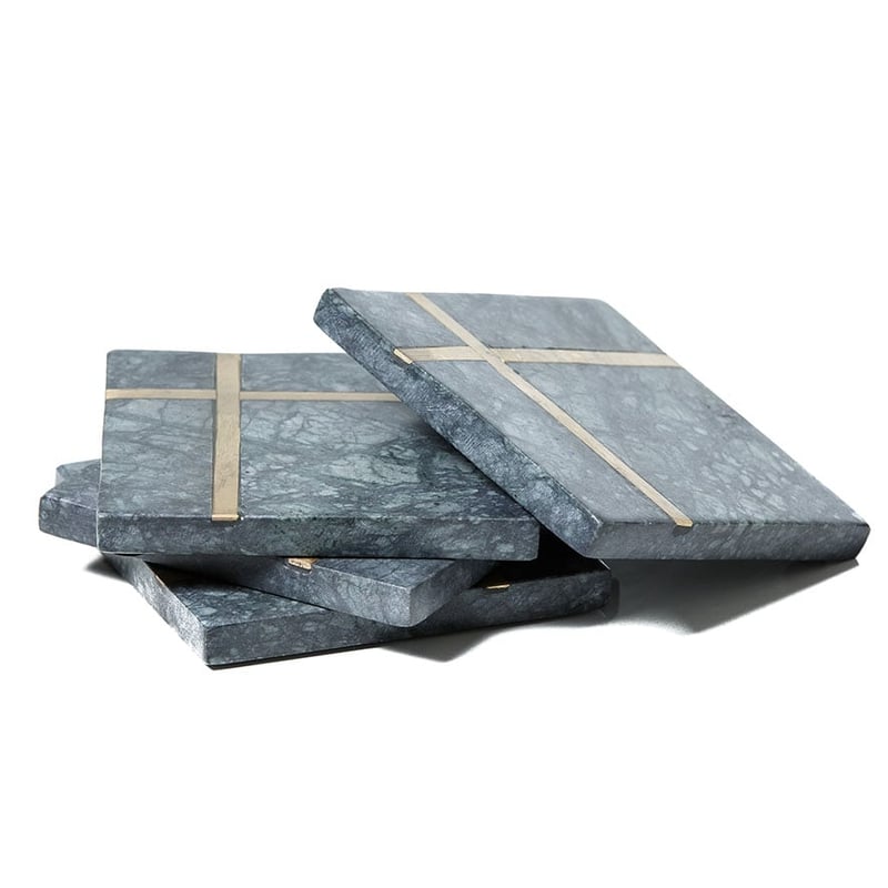 Zali Green Marble Brass Coaster 4 Pack