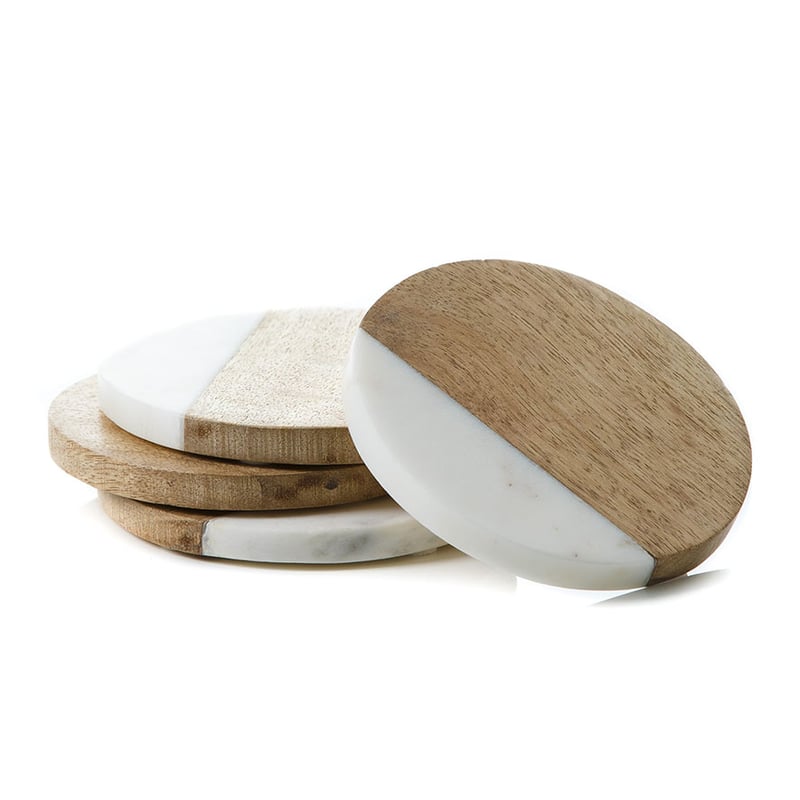 Zali White Marble Timber Coaster 4 Pack