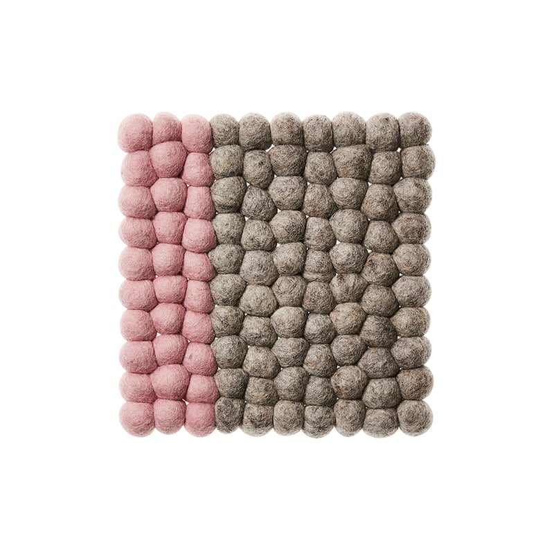 Nepalese Wool Square Trivet Light Grey & Pink