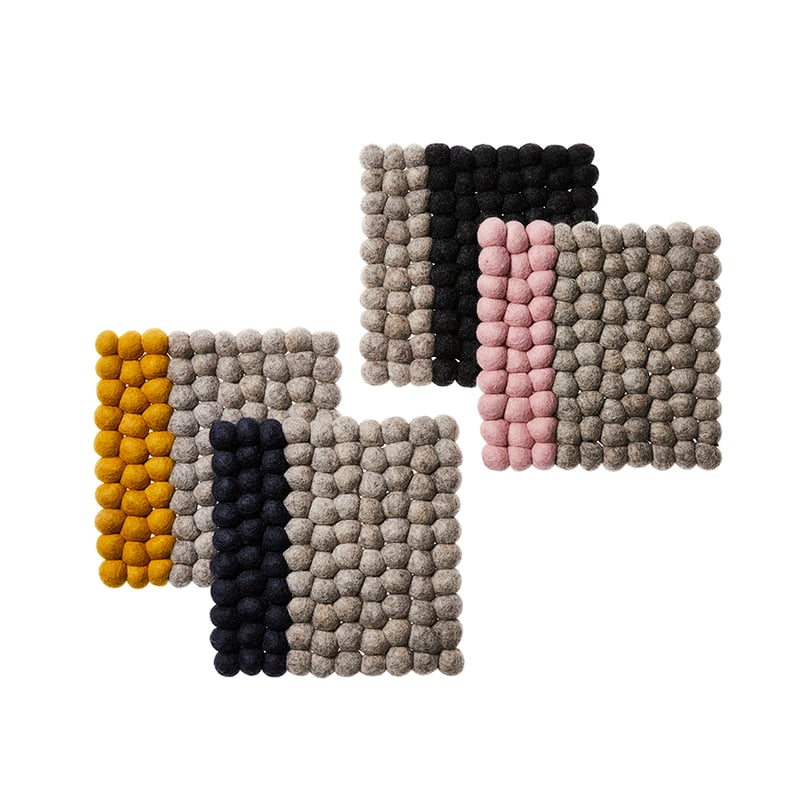 Nepalese Wool Square Trivet Light Grey & Pink