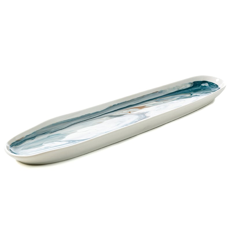 Tidal Servingware Long Platter Teal Marble 