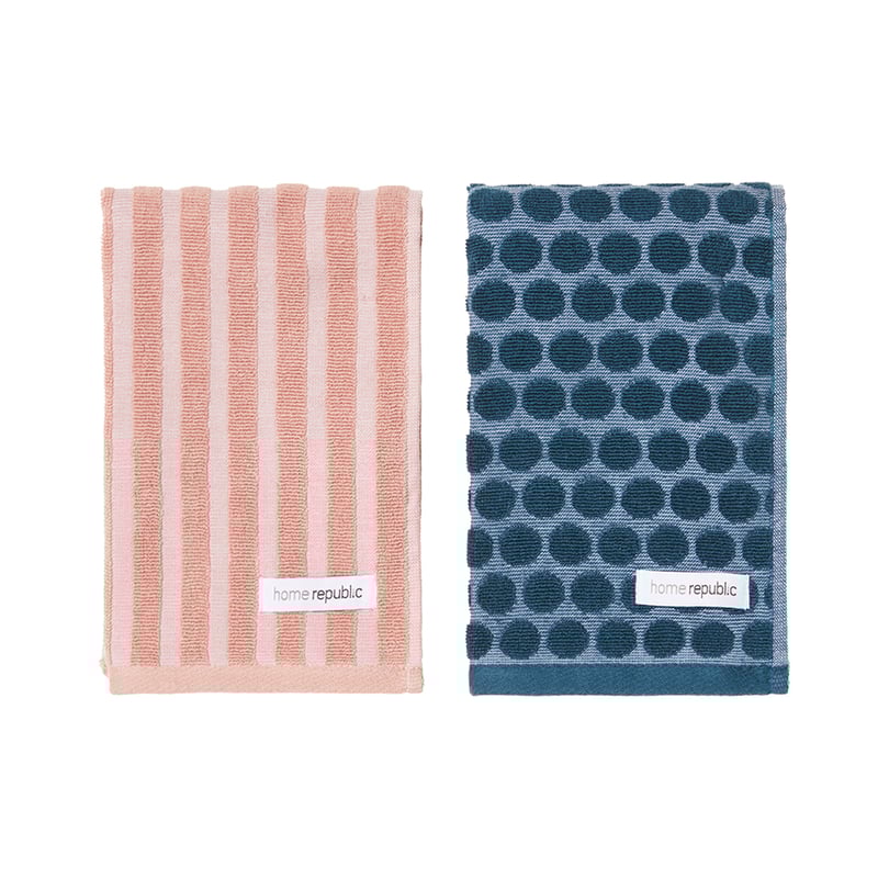Spots & Stripes Tea Towel Pack of 2 in Teal & Blush