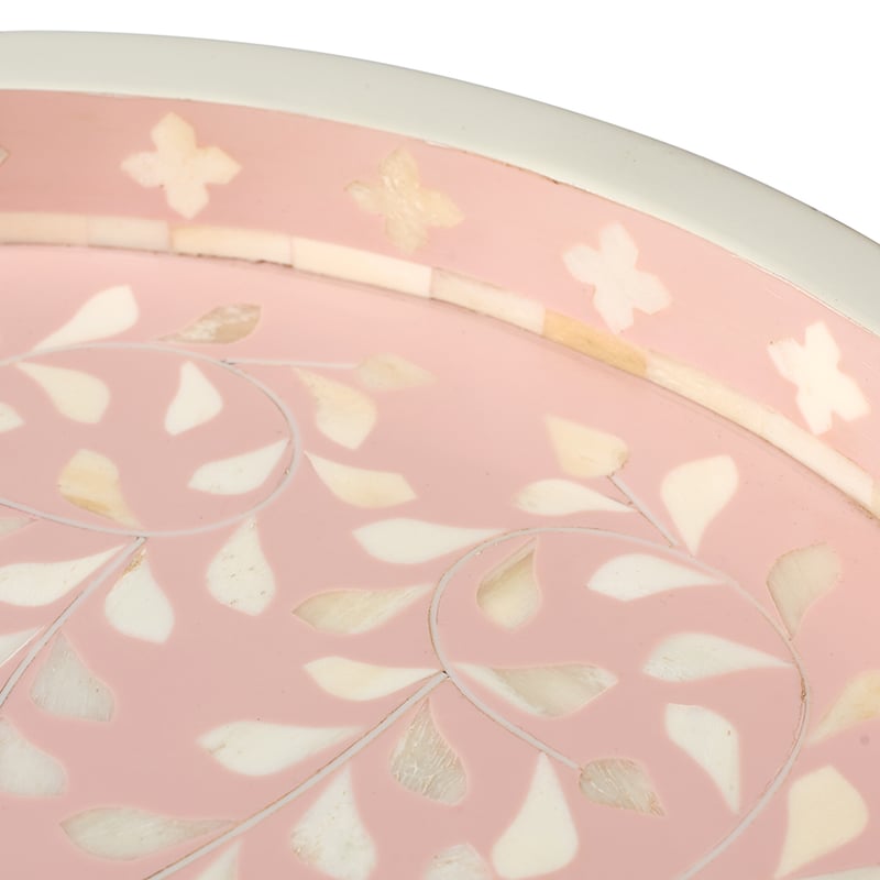 Priya Pink & White & Natural Round Tray