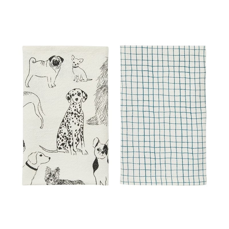 Pongo White & Black Dogs 2 Pack Tea Towels 