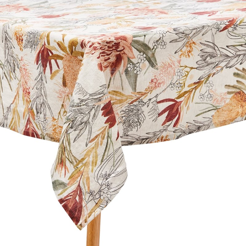 Waratah Floral Linen Rust Tablecloth
