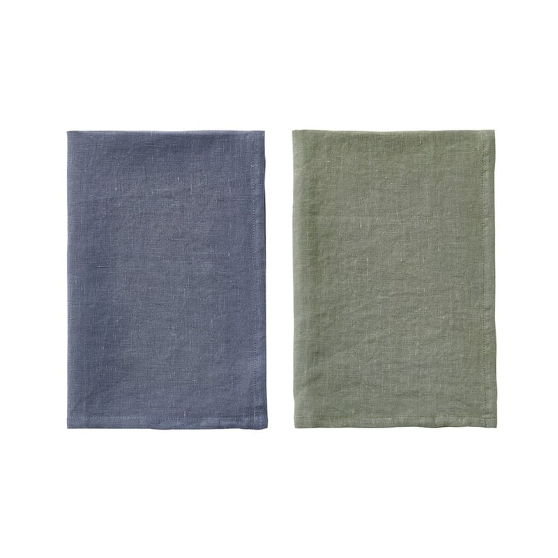 Almere Cornflower & Forest Vintage Washed Linen Tea Towel 2 Pack