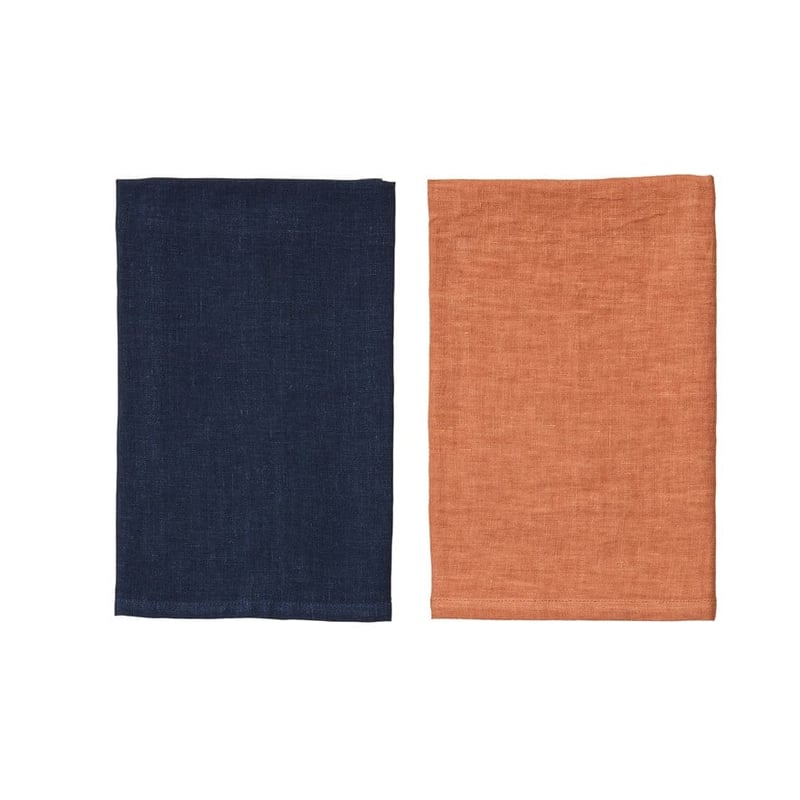 Almere Vintage Washed Linen Earth & Navy Tea Towel 2 Pack