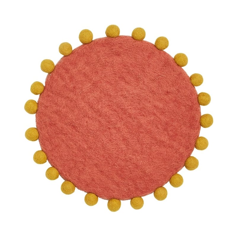 Kumari Wool Collection Pink & Mustard Pom Pom Trivet
