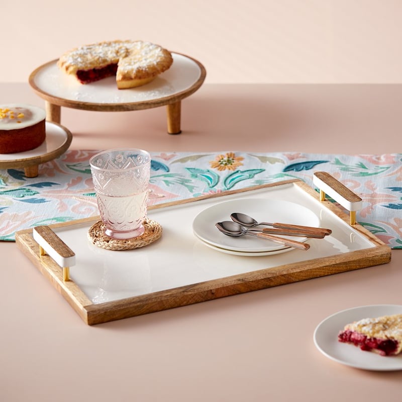 Blanco Natural & White Timber Tray 