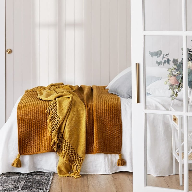 Colmar Mustard Velvet Throw
