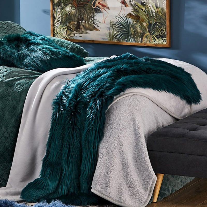 Alpine Teal Fur Throw