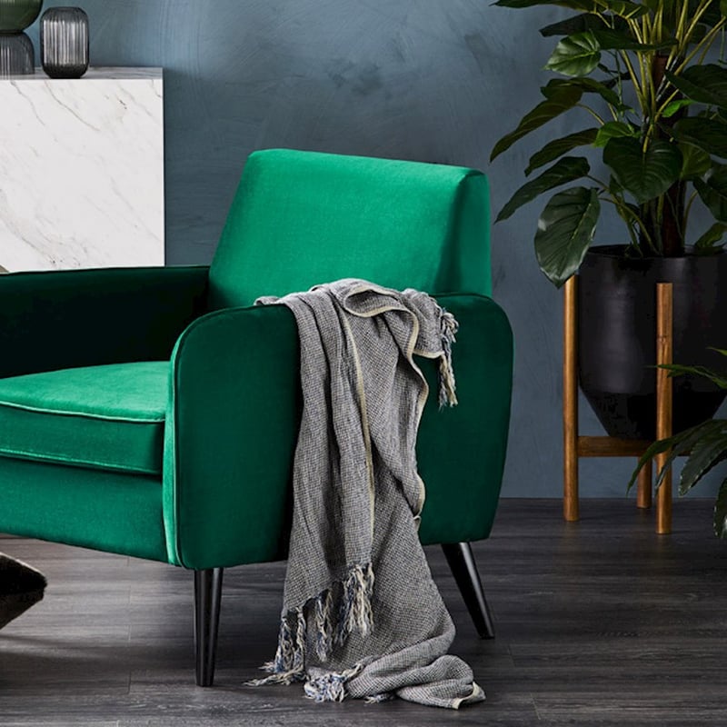 Kennedy Navy Bamboo Linen Throw