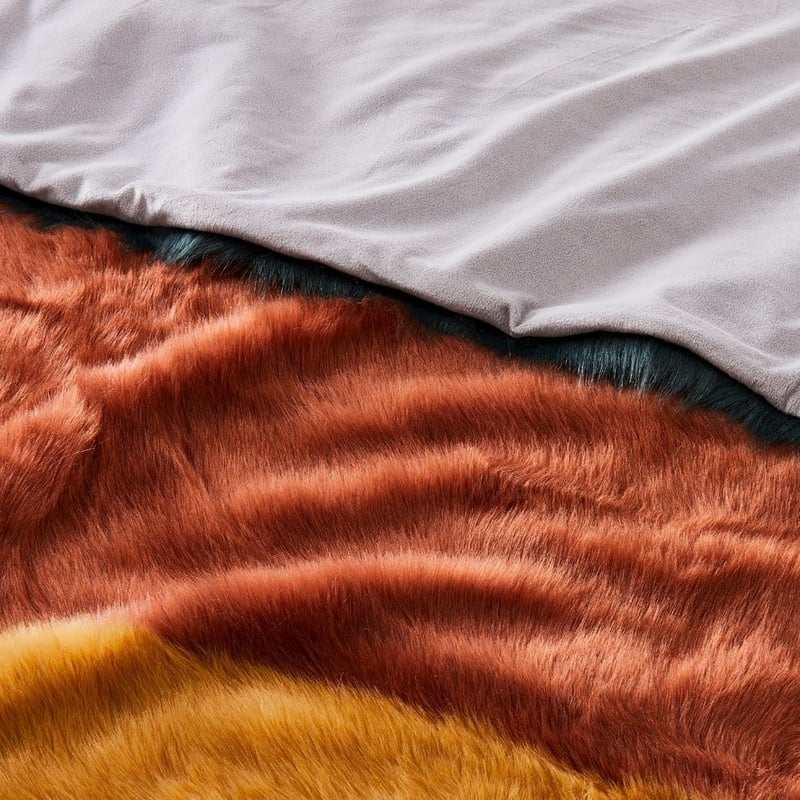 Oslo Green & Mustard Fur Throw