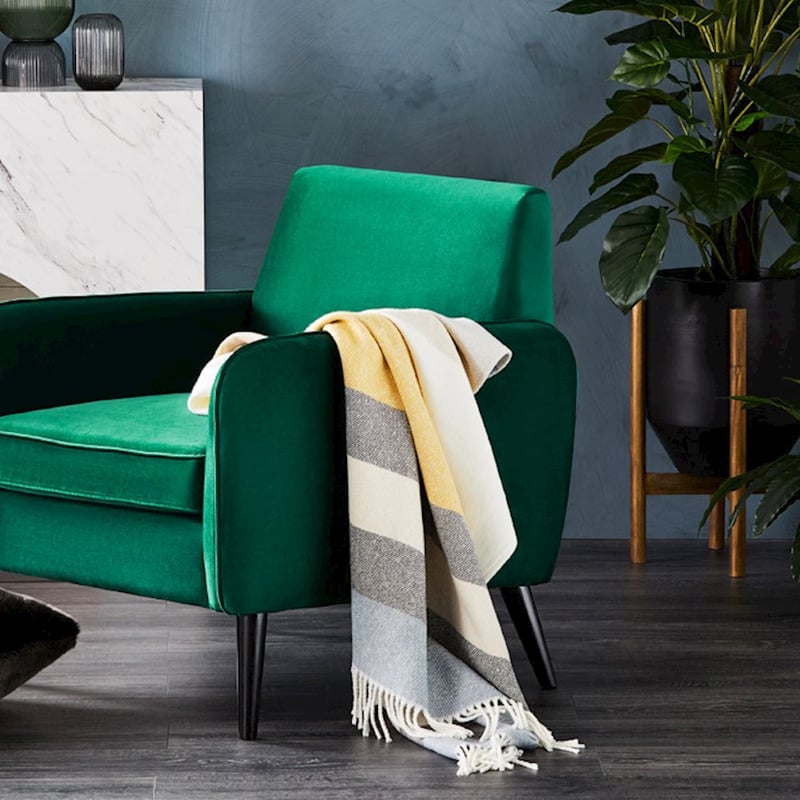 European Burano Mustard & Blue Throw