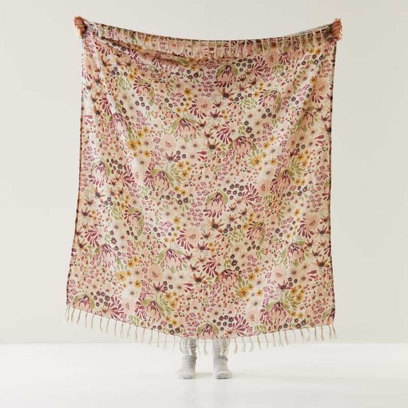Native Bouquet Pink Linen Throw