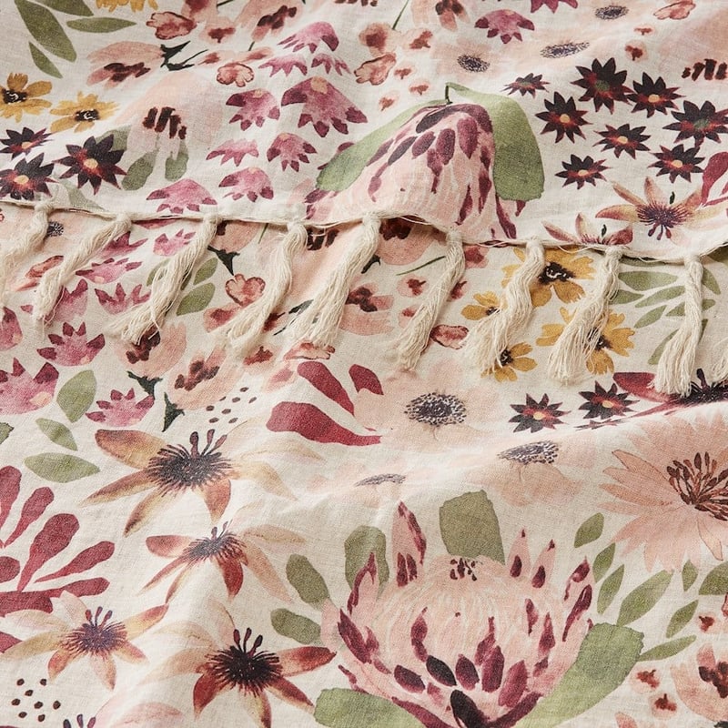 Native Bouquet Pink Linen Throw