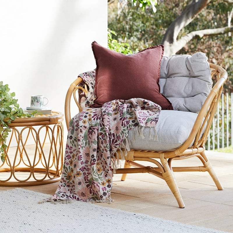 Native Bouquet Pink Linen Throw