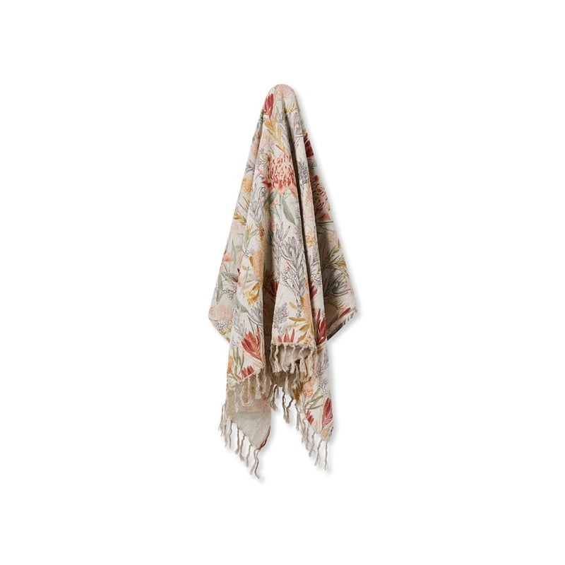 Waratah Floral Rust Linen Throw