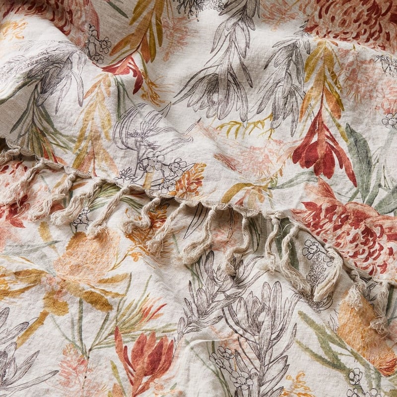 Waratah Floral Rust Linen Throw