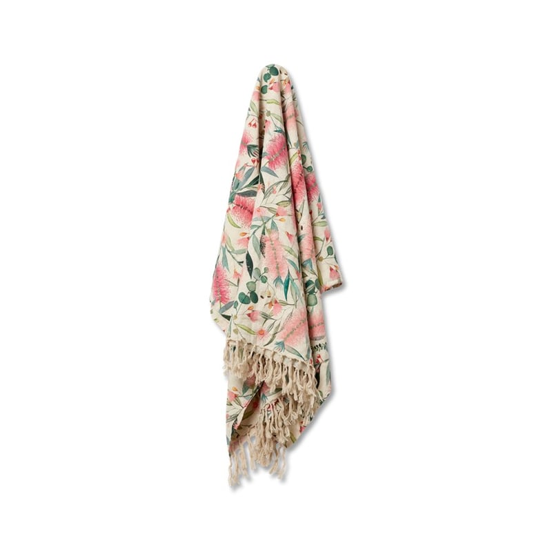 Bottlebrush Floral Red & Pink Linen Throw