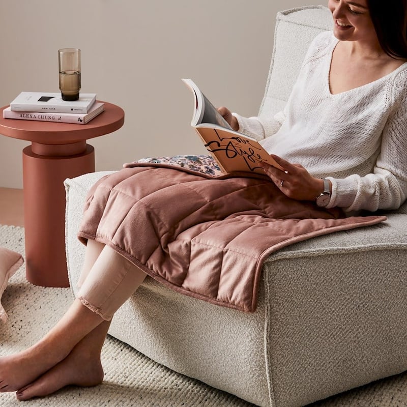 Weighted Dusty Pink & Floral Lap Throw - 2kg