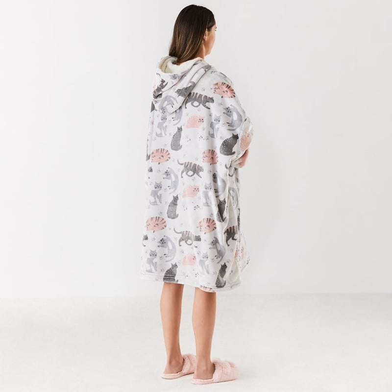 Teddy Soft Grey Cat Paws Hooded Blanket