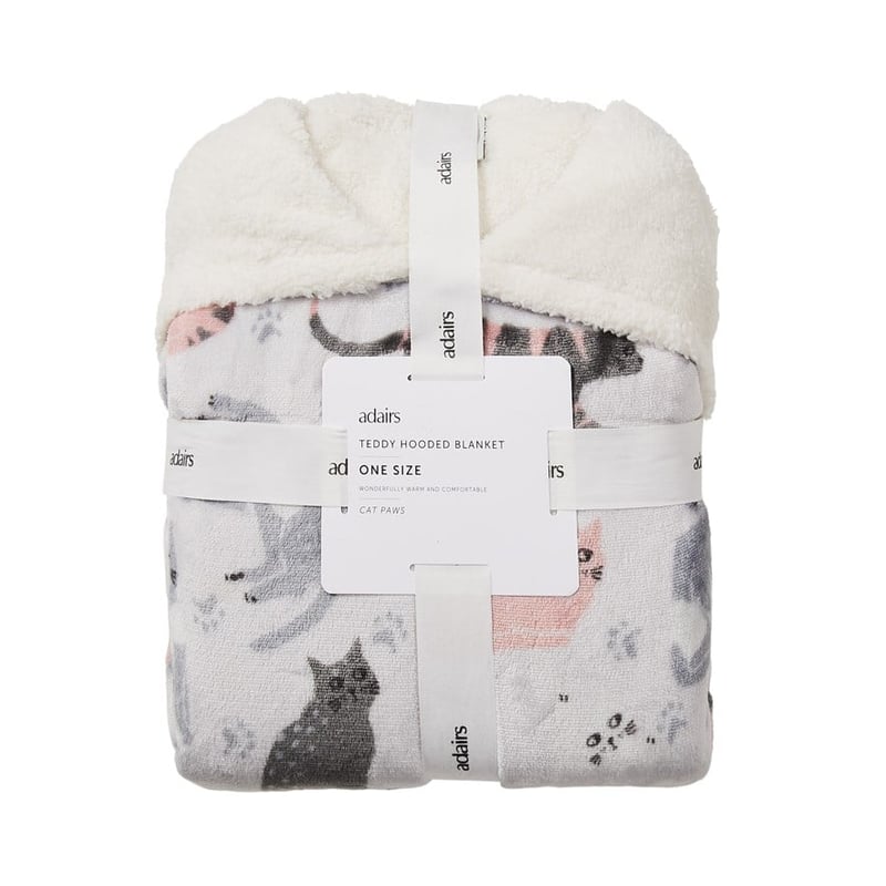 Teddy Soft Grey Cat Paws Hooded Blanket